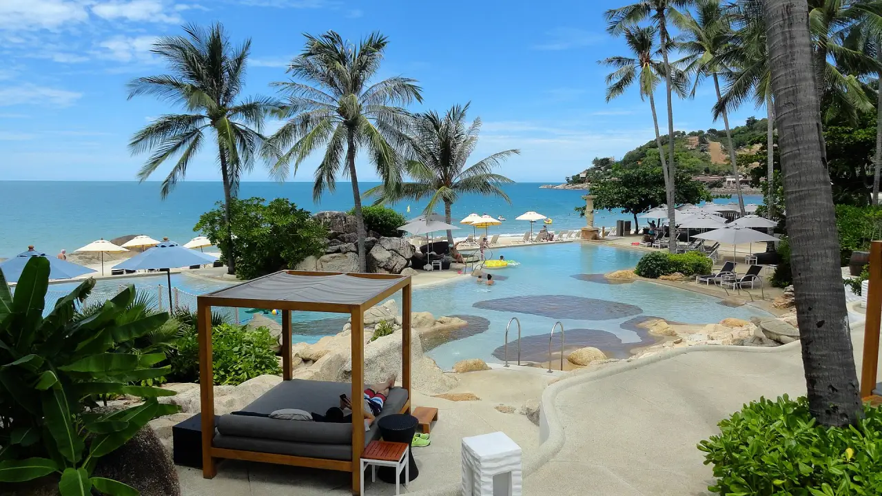 Beachfront resort pool on Koh Samui Beachfront resort pool on Koh Samui