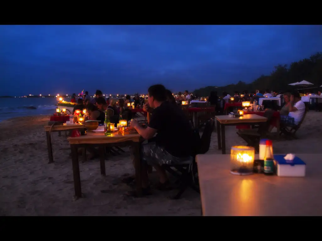 Candlelit seafood dinner on the sand at Jimbaran Bay