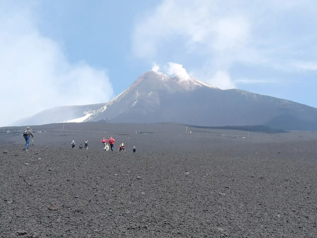 Walkers on the upper slopes of Mount Etna