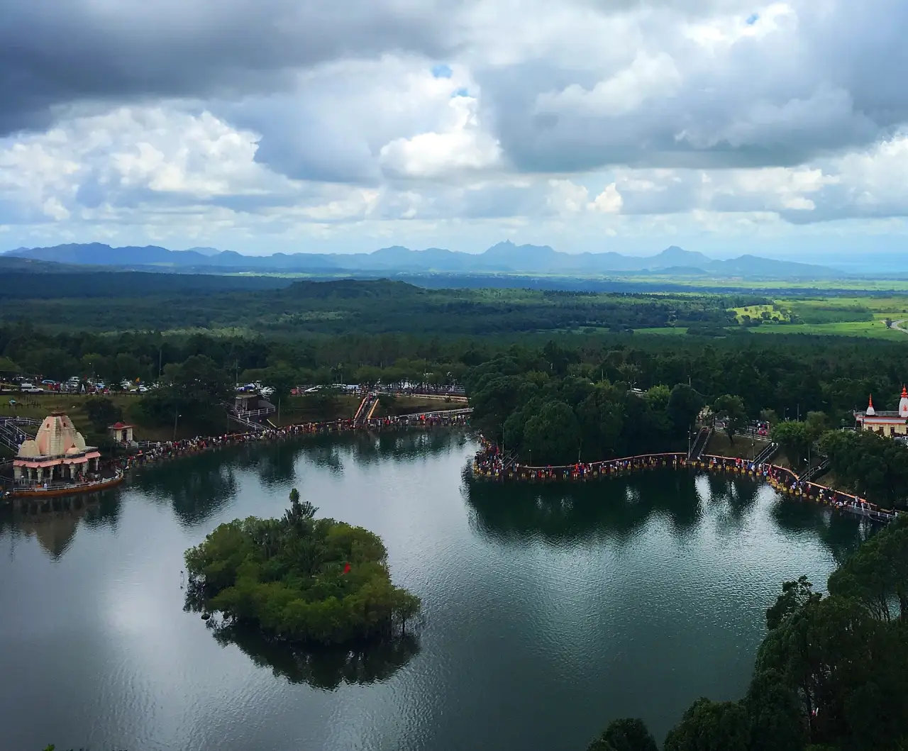 The sacred lake of Grand Bassin and its temples