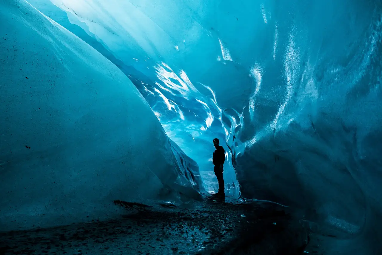 Blue ice inside a Vatnajökull glacier cave