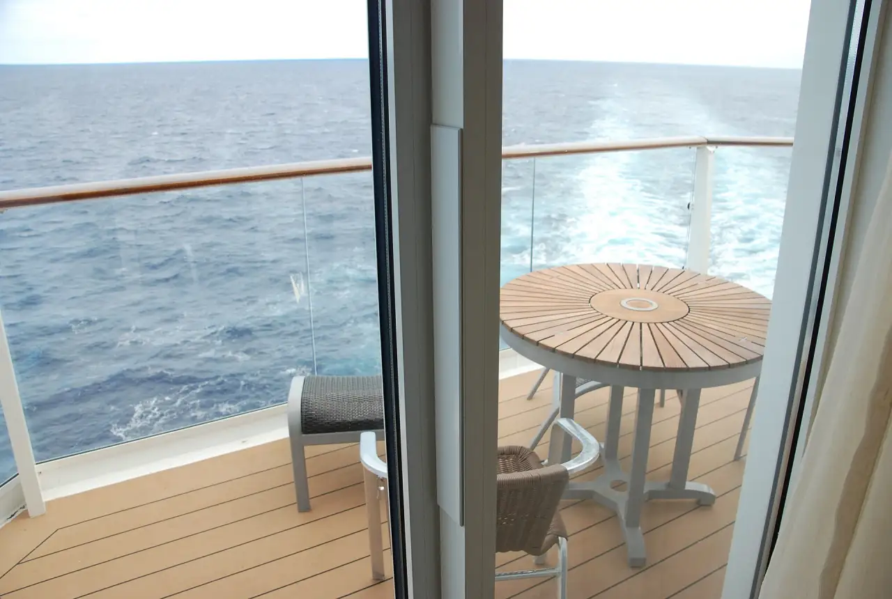 A suite balcony set for breakfast at sea A suite balcony set for breakfast at sea