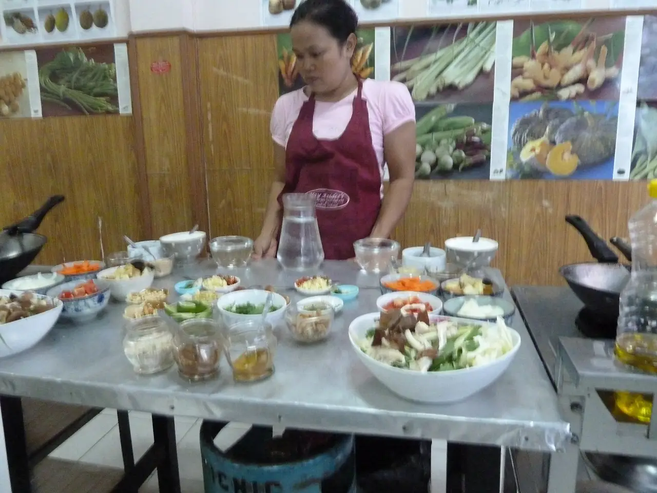 Ingredients laid out at a Thai cooking school