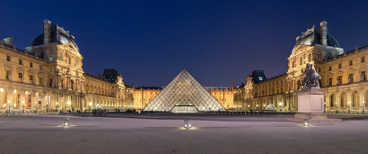 The Louvre pyramid at night, Paris