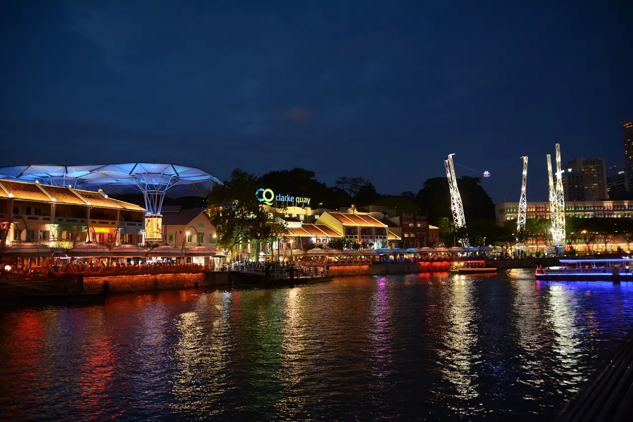 Clarke Quay on the Singapore River at night