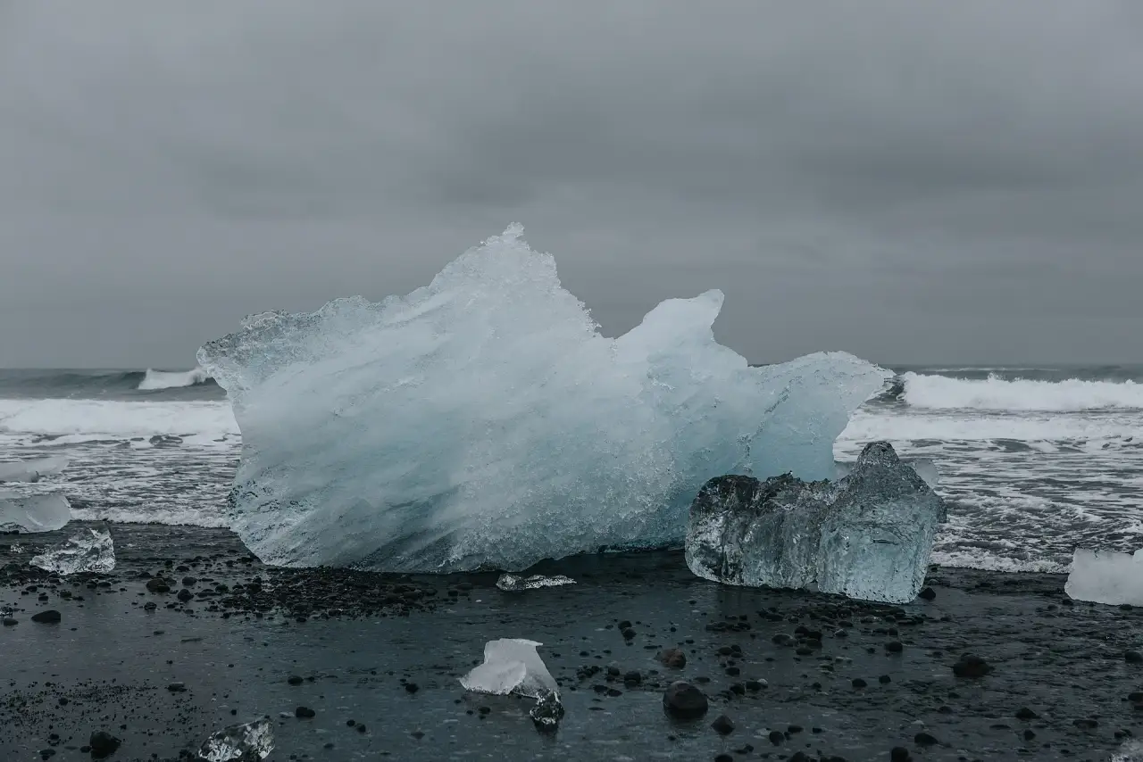 Ice on the black sand of Diamond Beach