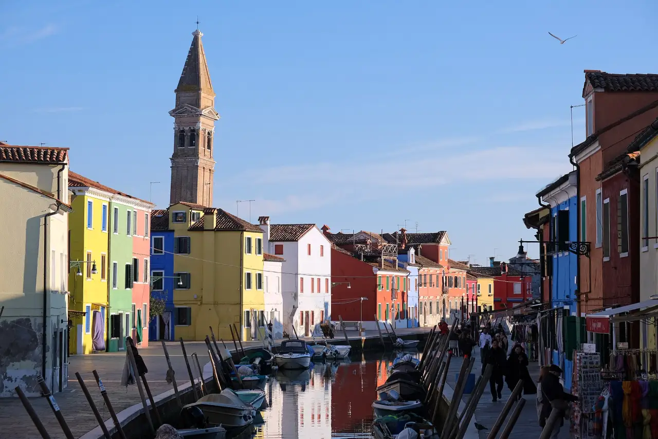 Painted houses on a canal in Burano