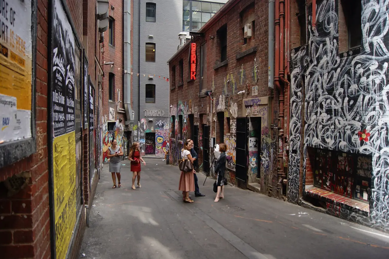 A street-art laneway in central Melbourne A street-art laneway in central Melbourne
