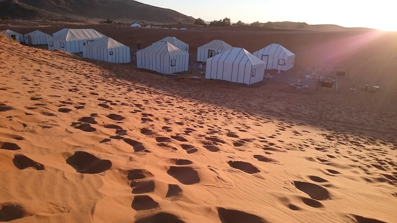Tents of a desert camp in the Erg Chebbi dunes