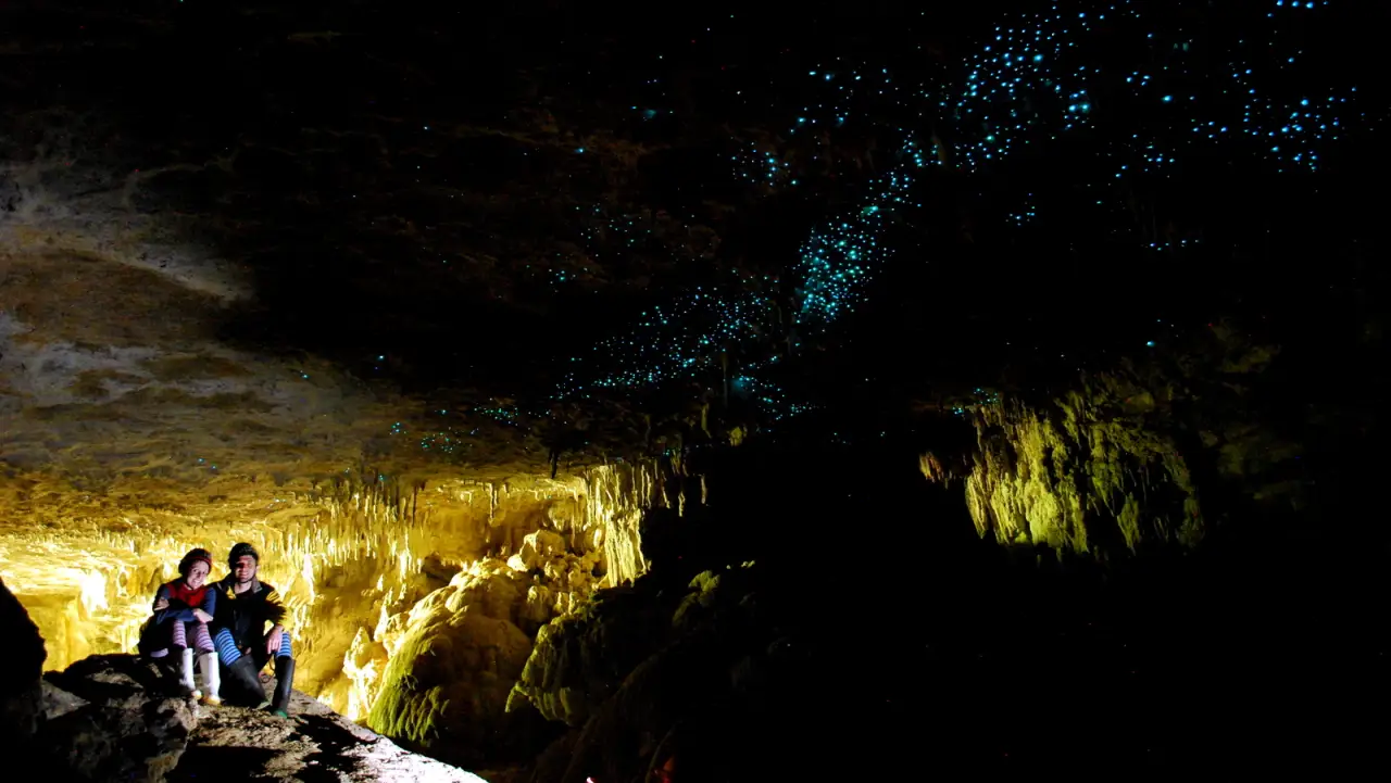 Glowworms on the ceiling of a Waitomo cave