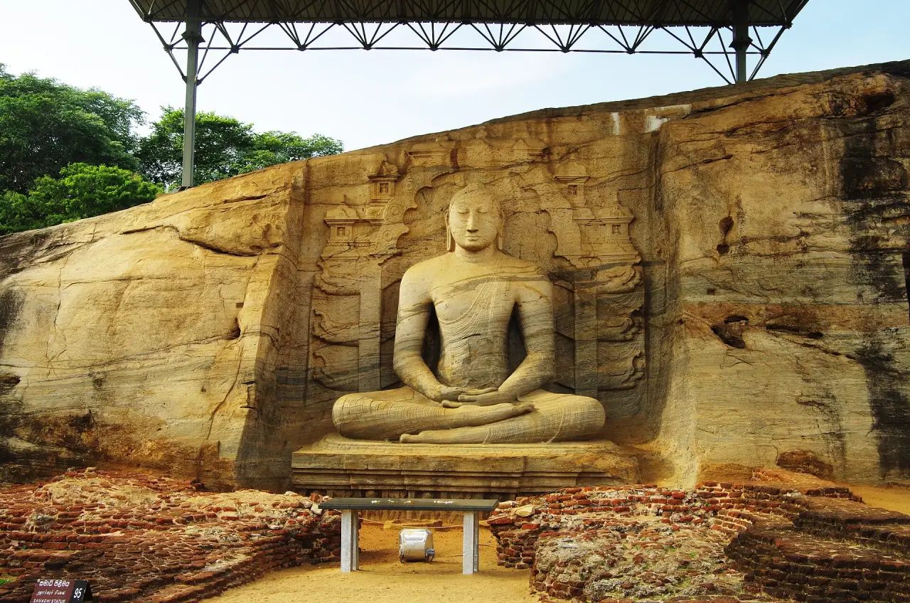 Seated Buddha carved into the rock at Gal Vihara, Polonnaruwa